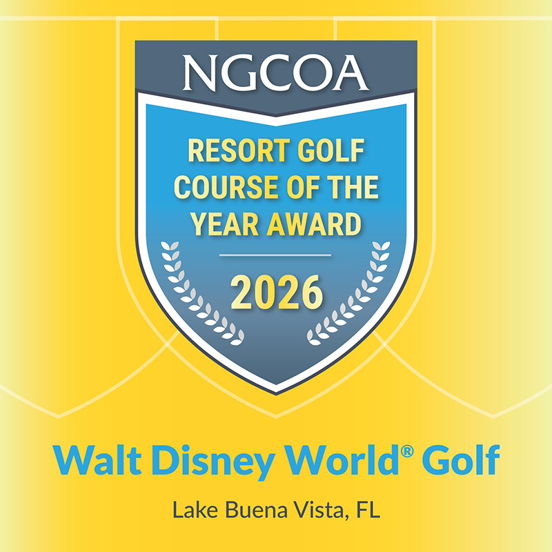 Award badge for Resort Golf Course of the Year 2026 given to Walt Disney World Golf, Lake Buena Vista, FL.